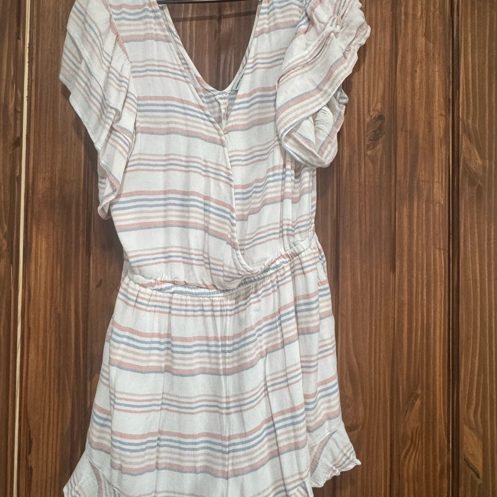 American Eagle Outfitters Blue and Pink Striped Romper